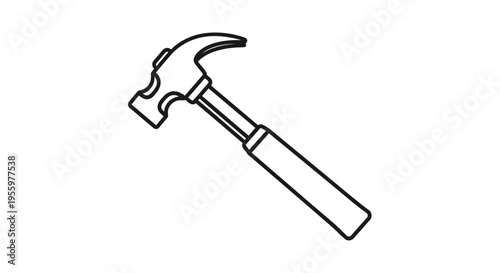 Black and White Outline Drawing of a Claw Hammer Tool
