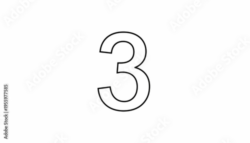 Bold Black Number 3 Outline on White Background - Simple Graphic Element