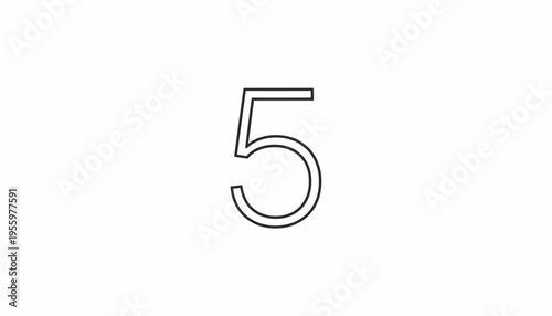 Bold Outline Number 5 on White Background