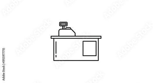 Cash Register Counter Icon, Retail Store Checkout Desk, Business Transaction Symbol