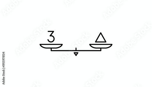 Balance Scale with Number 3 and Triangle Symbol
