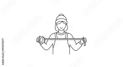 Woman in beanie holding measuring tape, DIY, renovation, construction, measurement, crafting