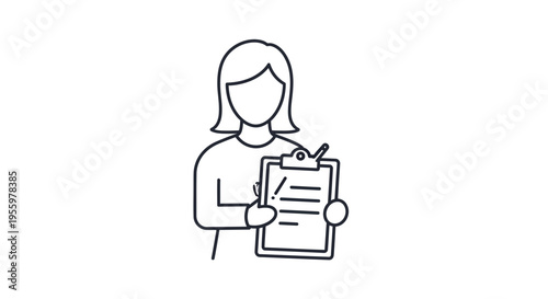 Woman with Clipboard and Pen, Checklist Icon, Survey, Task Management, Business Woman Icon