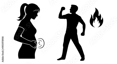 Symbolic illustration of pregnancy and potential danger or conflict in relationships Vector, illustration