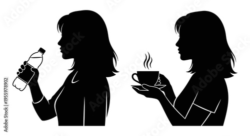 Contrast between drinking water and enjoying a warm beverage Vector, illustration
