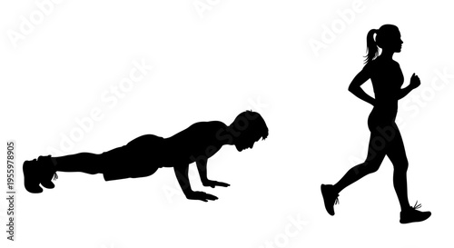 Comparison of push-up and running exercises for fitness routines Vector, illustration