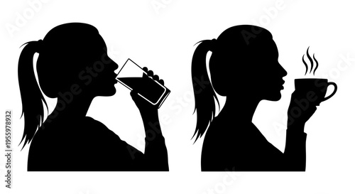 Two silhouettes enjoying different beverages in contrasting styles Vector, illustration