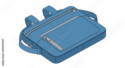 Blue backpack with silver zippers and straps on white background isolated luggage bag