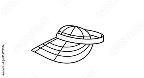 Sun Visor Hat Outline Drawing, Summer Headwear Accessory for Sun Protection