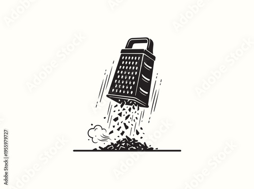 Artistic clip art of a cheese shredder for gourmet recipe and restaurant branding