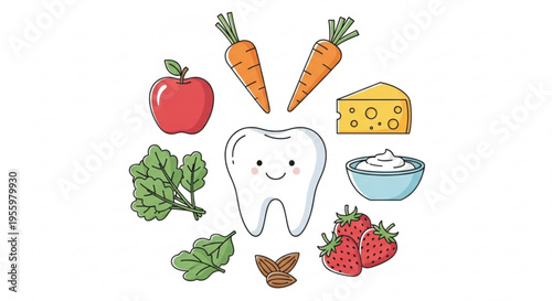 Healthy foods for strong teeth and gums illustration