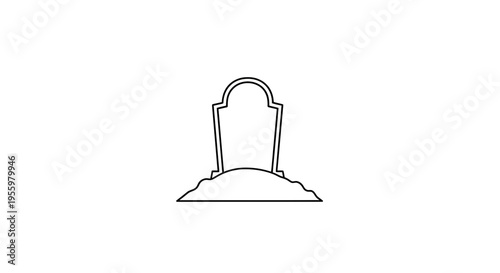 Simple Tombstone Icon on a Mound of Earth, Minimalist Gravestone Outline, Cemetery Symbol