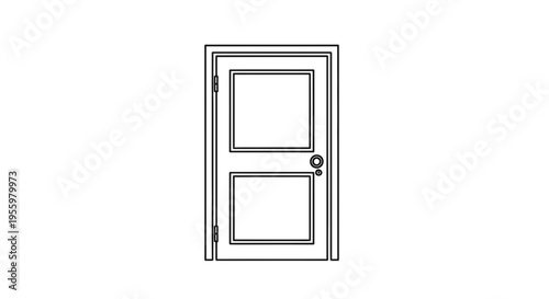 Simple Two-Panel Interior Door with Door Knob and Hinges - Line Art Illustration