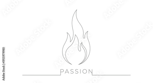 Single Line Art of a Flame with the Word PASSION Below, Symbolizing Enthusiasm and Desire