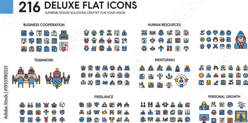 Business flat icons set teamwork mentoring freelance human resources collection