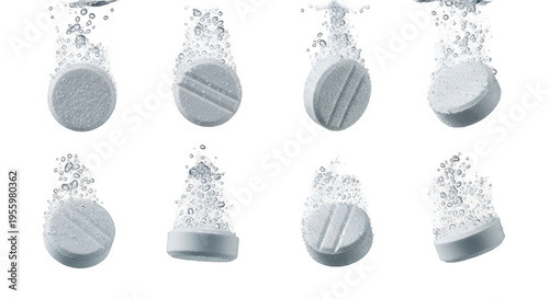 effervescent tablets dissolving in water medicine action white background for health and medical use