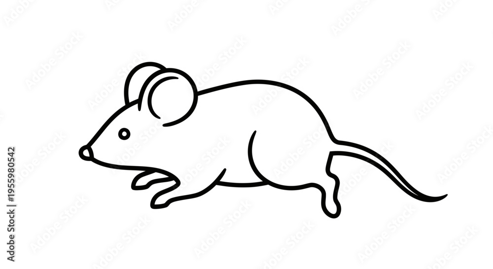 Obraz premium Simple Line Drawing of a Cute Mouse, Minimalist Rodent Illustration