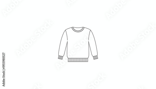 Simple Line Drawing of a Crew Neck Sweater, Fashion Apparel Icon