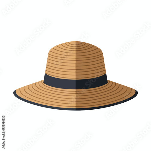 A woven straw hat with a wide brim and a dark band