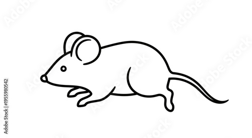 Simple Line Drawing of a Cute Mouse, Minimalist Rodent Illustration