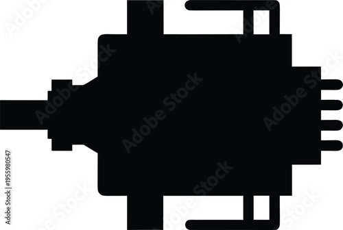 a starter motor with gear and solenoid silhouette vector illustration on transparent background