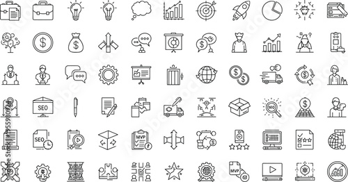 Business marketing line icons set finance strategy analytics outline vector illustration collection