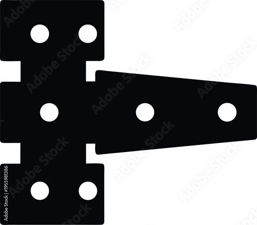 a hinge with three knuckles and screws silhouette vector illustration on transparent background
