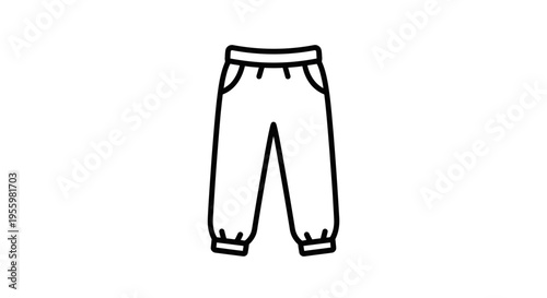 Simple Line Art Icon of Children's Pants with Elastic Waistband and Cuffs