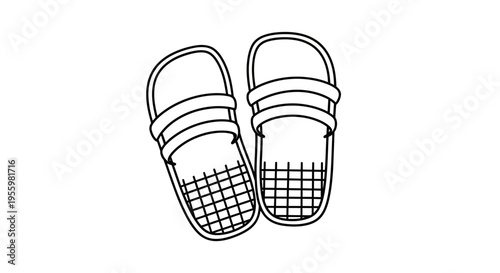 Simple Line Art Illustration of a Pair of Slippers