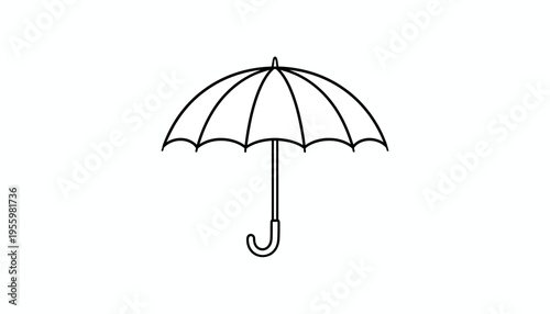 Simple Line Art of an Open Umbrella, Isolated on White Background