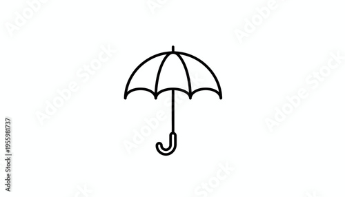 Simple Line Art Umbrella Icon, Weather Protection Symbol, Isolated on White Background