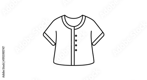 Simple line drawing of a baseball jersey with buttons and short sleeves