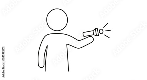 Person holding a flashlight, illuminating the dark with a beam of light