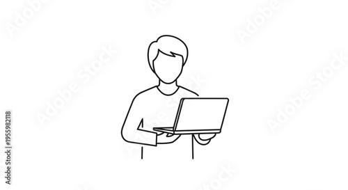 Person Holding Laptop Computer, Online Communication, Digital Technology Concept