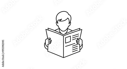 Person Reading Newspaper Line Art Icon