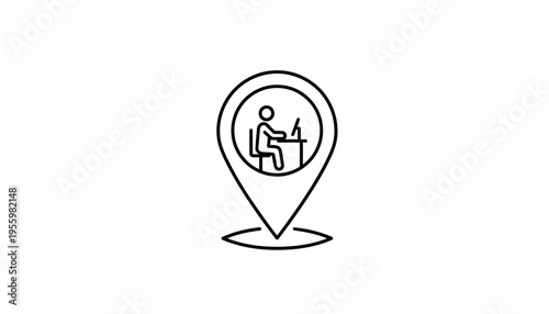 Person Working at Desk Inside Location Pin Icon, Remote Work Concept