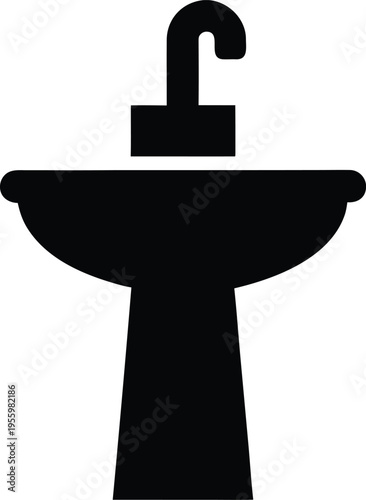 a bird bath with shallow basin and pedestal silhouette vector illustration on transparent background