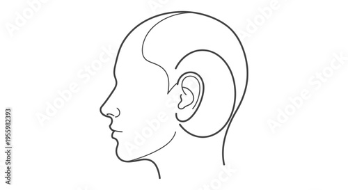 Profile Silhouette of Human Head with Ear Outline and Hairline