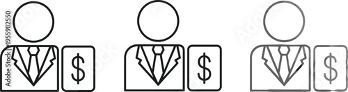 Businessman salary line icons set payment income finance outline vector illustration