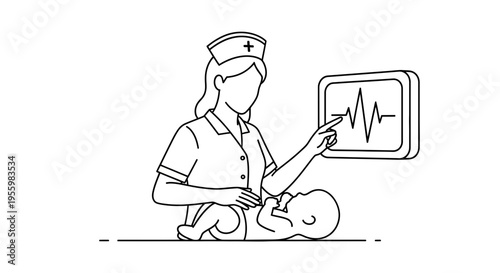 Nurse checking baby's heartbeat on monitor, medical care, newborn health