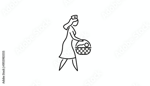 Nurse carrying baby in basket, vector illustration, medical care, newborn, healthcare symbol