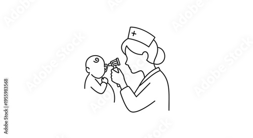 Nurse examining baby's ear with otoscope, medical checkup, healthcare concept