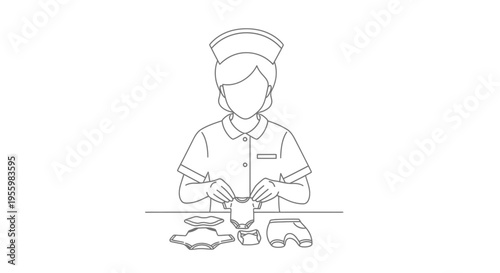 Nurse folding baby clothes, newborn care, medical professional preparing infant garments