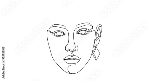 Minimalist Single Line Drawing of a Woman's Face with Diamond Earring