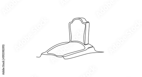 Minimalist Single Line Drawing of a Gravestone and Tombstone