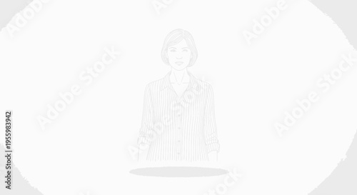 Minimalist sketch of a woman with short hair wearing a striped shirt, isolated on white background.