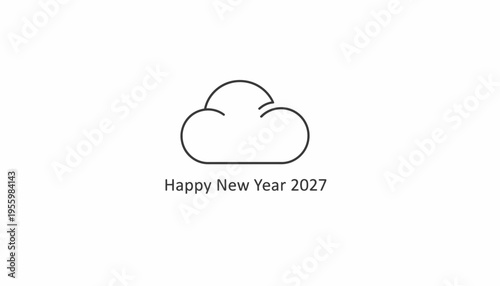 Happy New Year 2027 Cloud Icon Greeting Card Minimalist Design