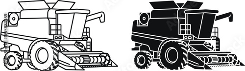 Combine harvester icons set agriculture machinery outline vector illustration collection