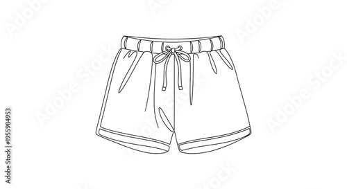 Fashion Sketch: Outline of Casual Shorts with Drawstring and Pockets