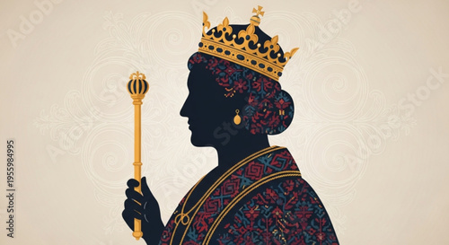 Silhouette of a king wearing a crown and holding a scepter royalty and power concept